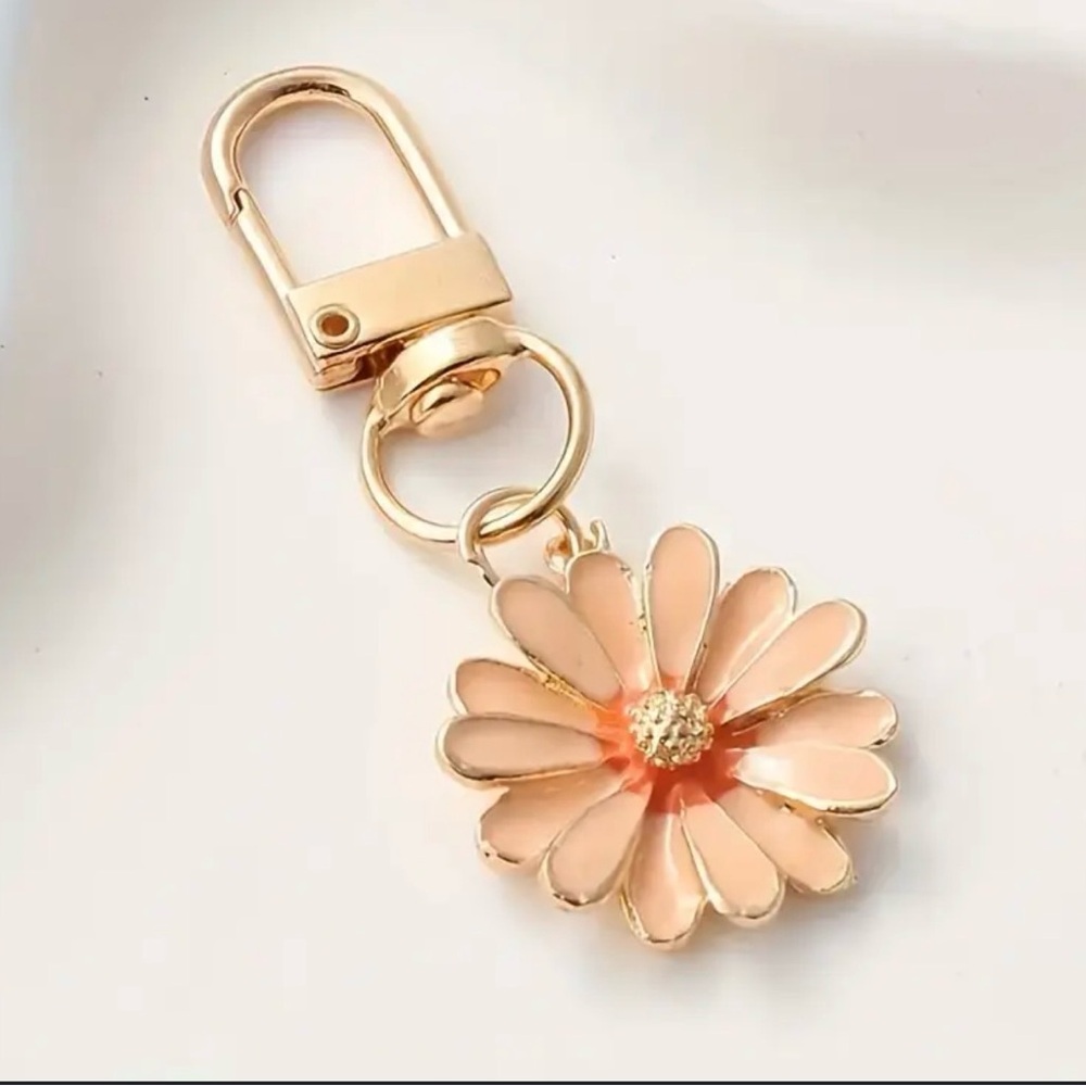 Pink and coral daisy, mini purse, charm